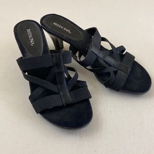 Merona black elastic cross cross heels